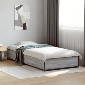 Vidaxl bedframe bewerkt hout en metaal grijs sonoma eiken 90x190 cm