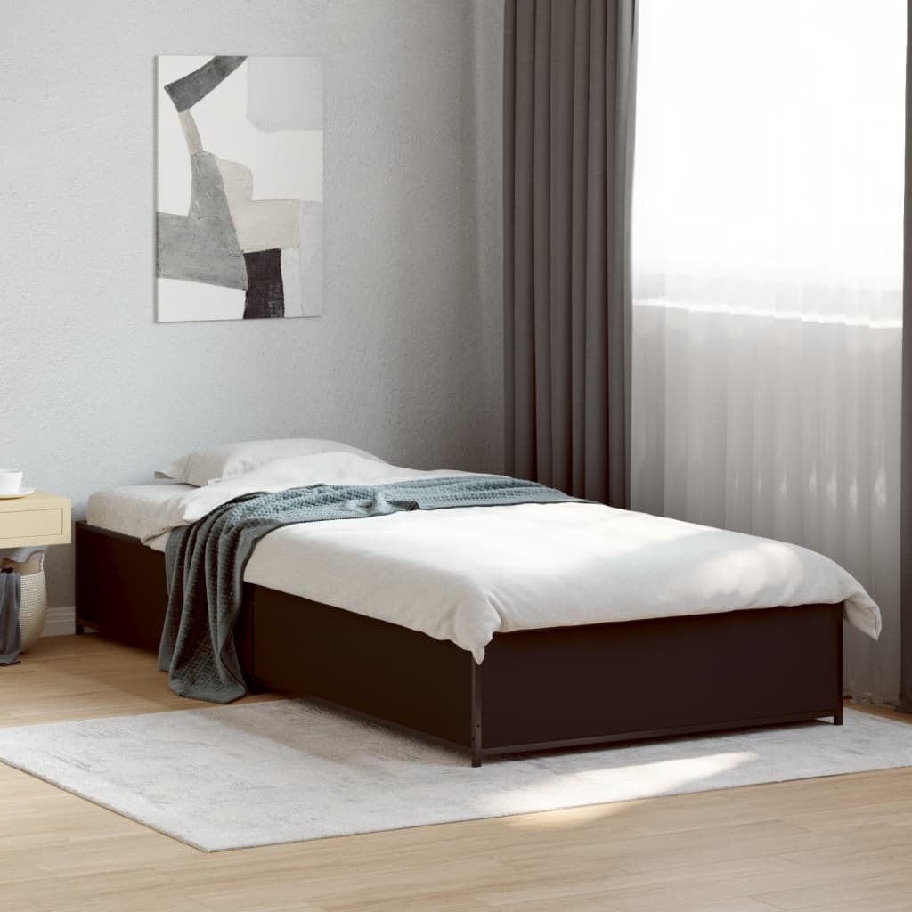 Vidaxl bedframe bewerkt hout en metaal zwart 75x190 cm