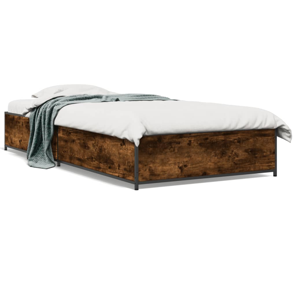 Vidaxl bedframe bewerkt hout en metaal gerookt eikenkleurig 75x190 cm