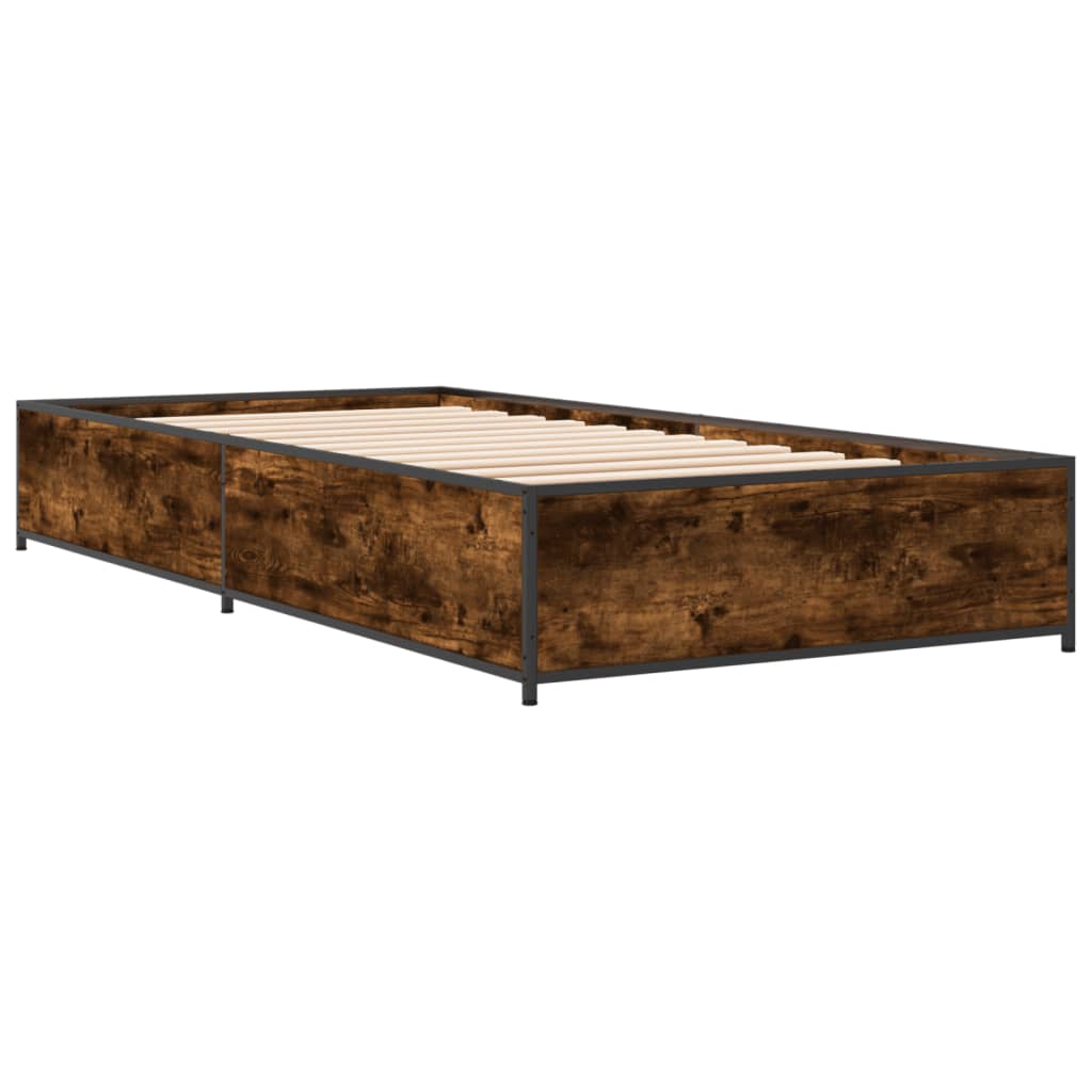 Vidaxl bedframe bewerkt hout en metaal gerookt eikenkleurig 75x190 cm