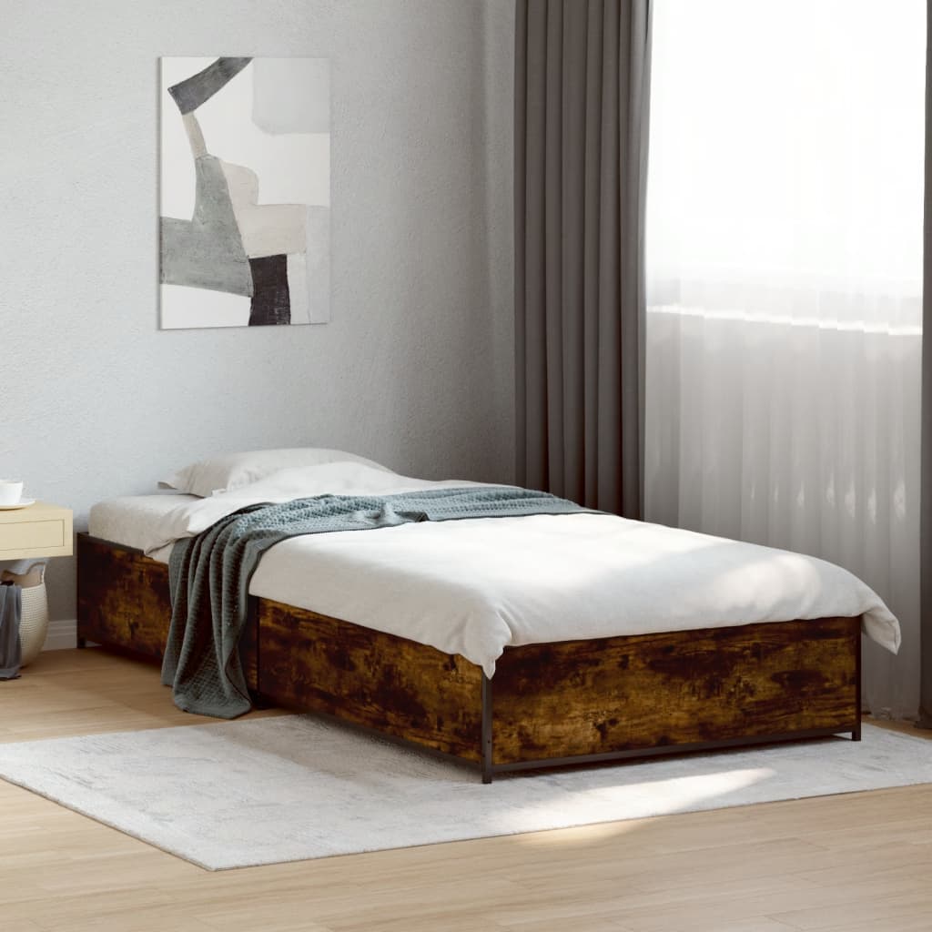 Vidaxl bedframe bewerkt hout en metaal gerookt eikenkleurig 75x190 cm
