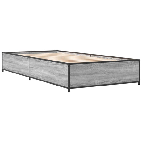 Vidaxl bedframe bewerkt hout en metaal grijs sonoma eiken 75x190 cm