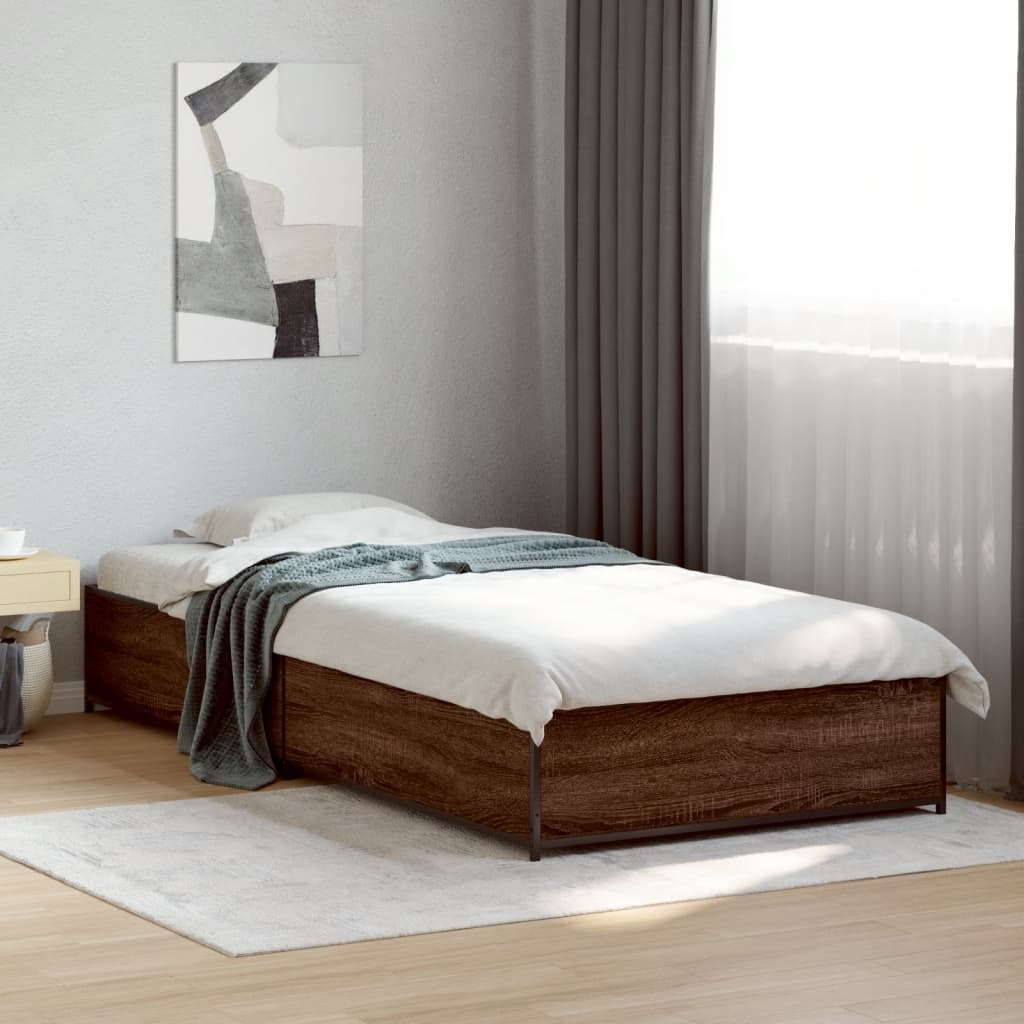 Vidaxl bedframe bewerkt hout en metaal bruin eikenkleurig 75x190 cm