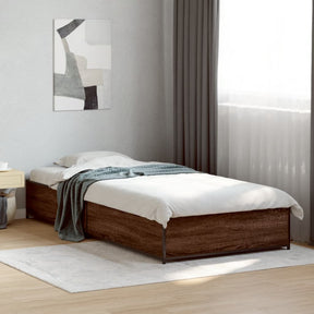 Vidaxl bedframe bewerkt hout en metaal bruin eikenkleurig 75x190 cm