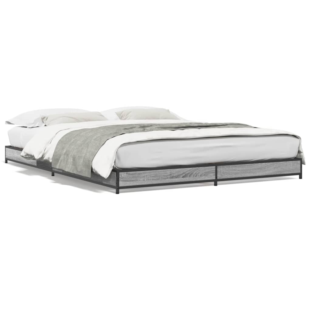 Vidaxl bedframe bewerkt hout metaal grijs sonoma eiken 120x200 cm