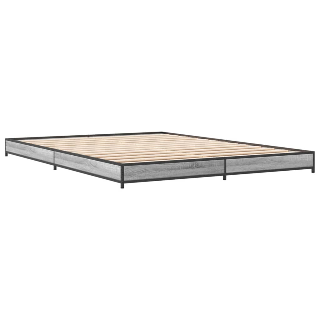 Vidaxl bedframe bewerkt hout metaal grijs sonoma eiken 120x200 cm