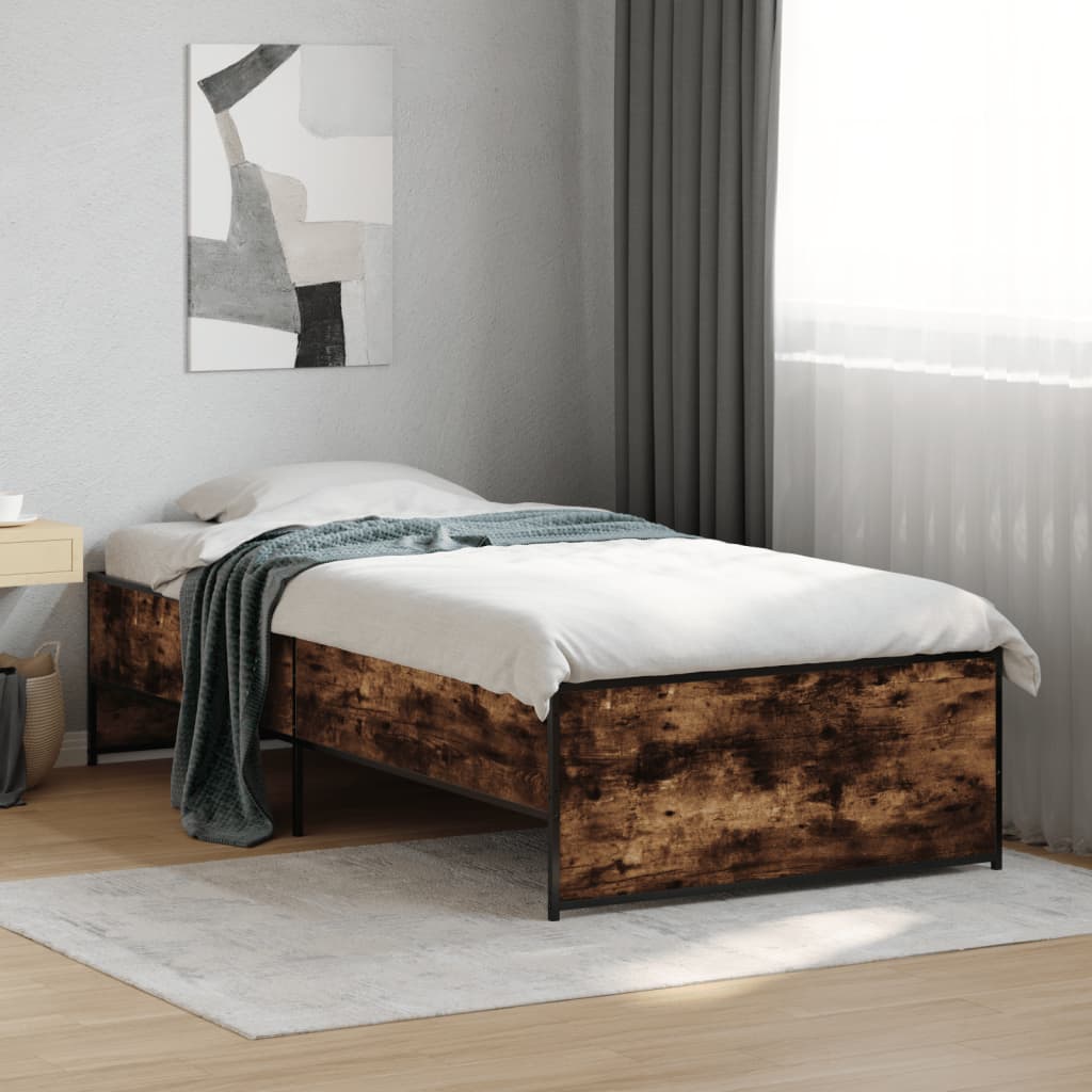 Vidaxl bedframe bewerkt hout en metaal gerookt eikenkleurig 90x200 cm