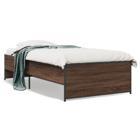 Vidaxl bedframe bewerkt hout en metaal bruin eikenkleurig 90x200 cm