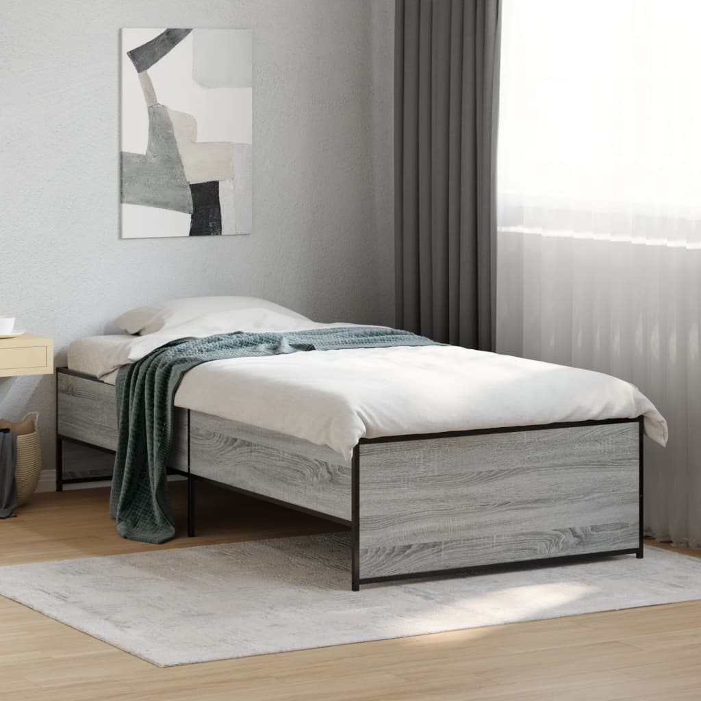 Vidaxl bedframe bewerkt hout en metaal grijs sonoma eiken 90x190 cm