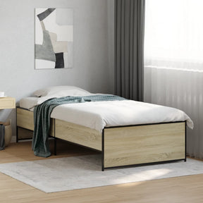 Vidaxl bedframe bewerkt hout en metaal sonoma eikenkleurig 75x190 cm