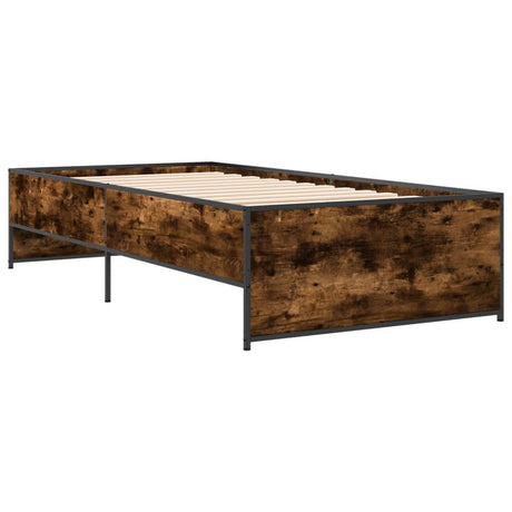 Vidaxl bedframe bewerkt hout en metaal gerookt eikenkleurig 75x190 cm