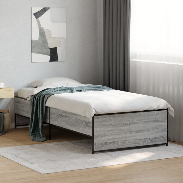 Vidaxl bedframe bewerkt hout en metaal grijs sonoma eiken 75x190 cm
