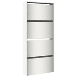 VidaXL Schuhschrank mit Spiegel 4-stöckig 63x17x134 cm Hochglanz-Weiß
