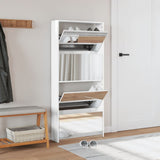 VidaXL Schuhschrank mit Spiegel 4-stöckig 63x17x134 cm Hochglanz-Weiß