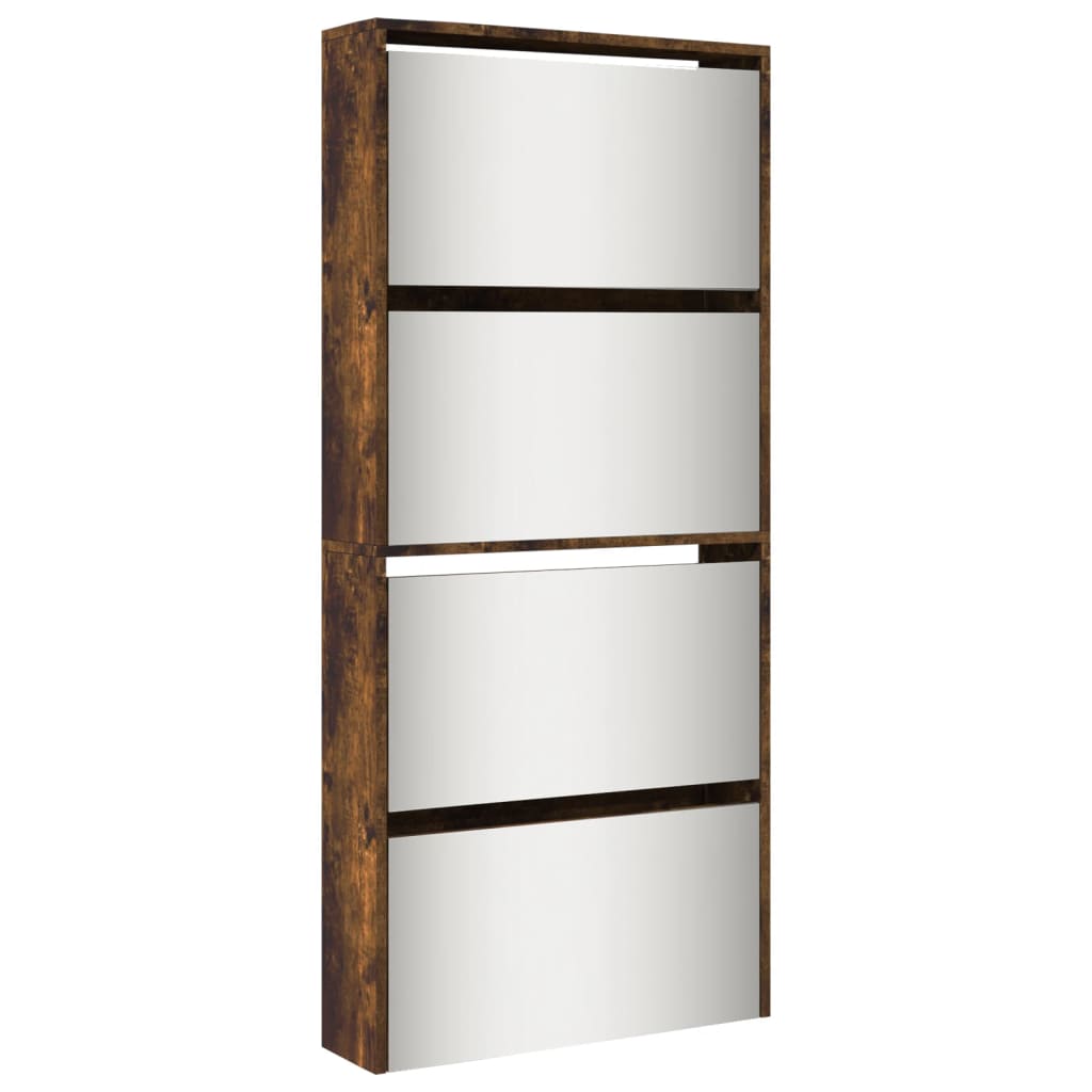VidaXL Schuhschrank mit Spiegel 4-stöckig 63x17x134 cm Räuchereiche