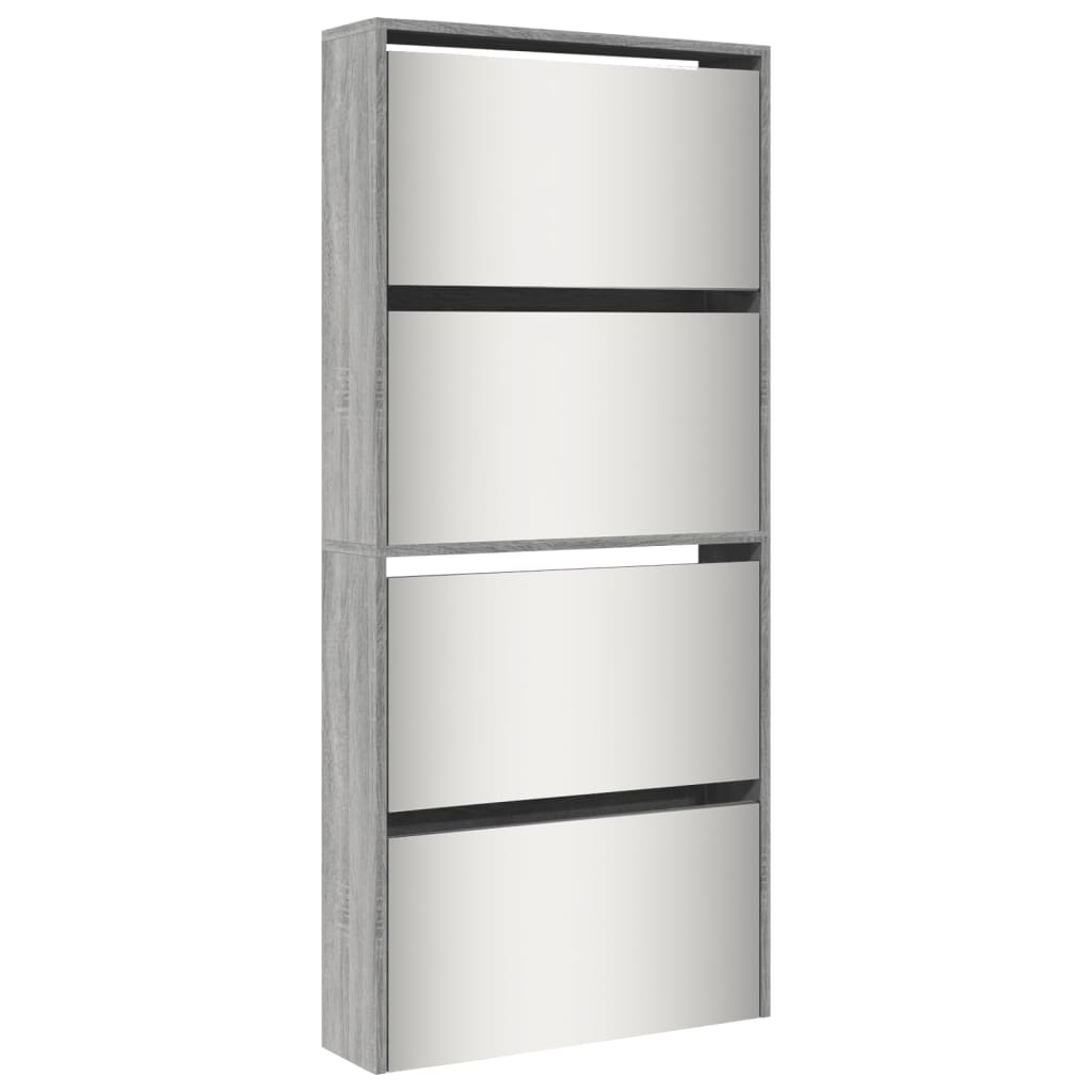 VidaXL Schuhschrank mit Spiegel 4-stöckig 63x17x134 cm Grau Sonoma