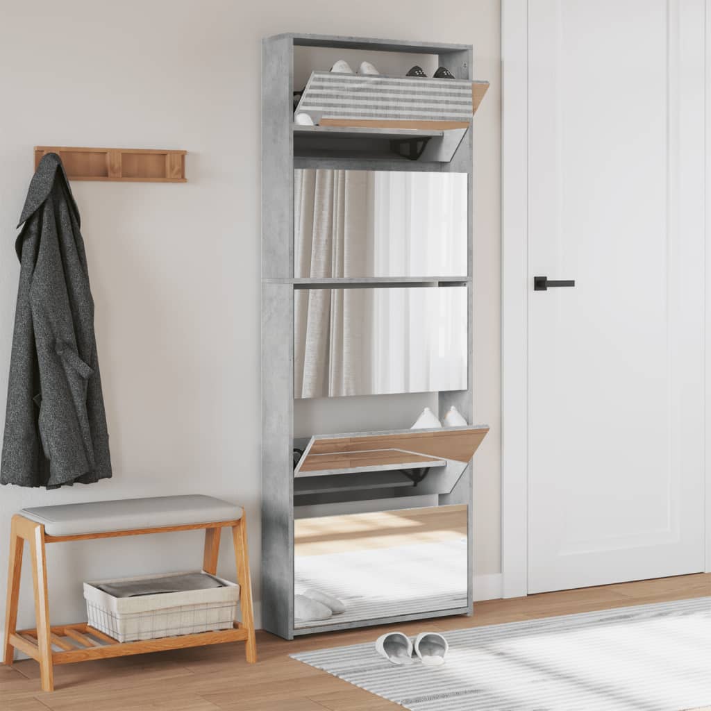 VidaXL Schuhschrank mit Spiegel 5-stöckig 63x17x169,5 cm Betongrau
