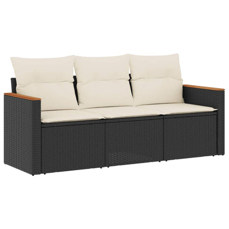 Vidaxl 3-delige loungeset met kussens poly rattan zwart