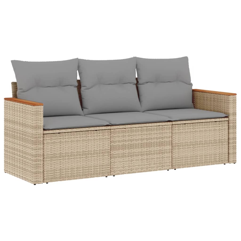 Vidaxl 3-delige loungeset met kussens poly rattan gemengd beige