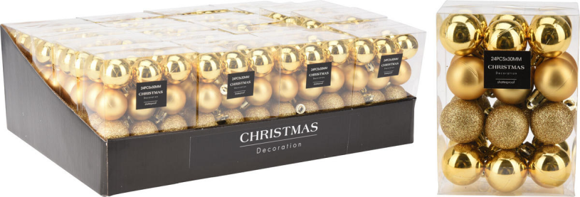Kerstbal onbreekbaar 3.00cm 24 stuks - goud