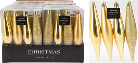 Kerstbal onbreekbaar kegel 15cm 4 stuks - goud