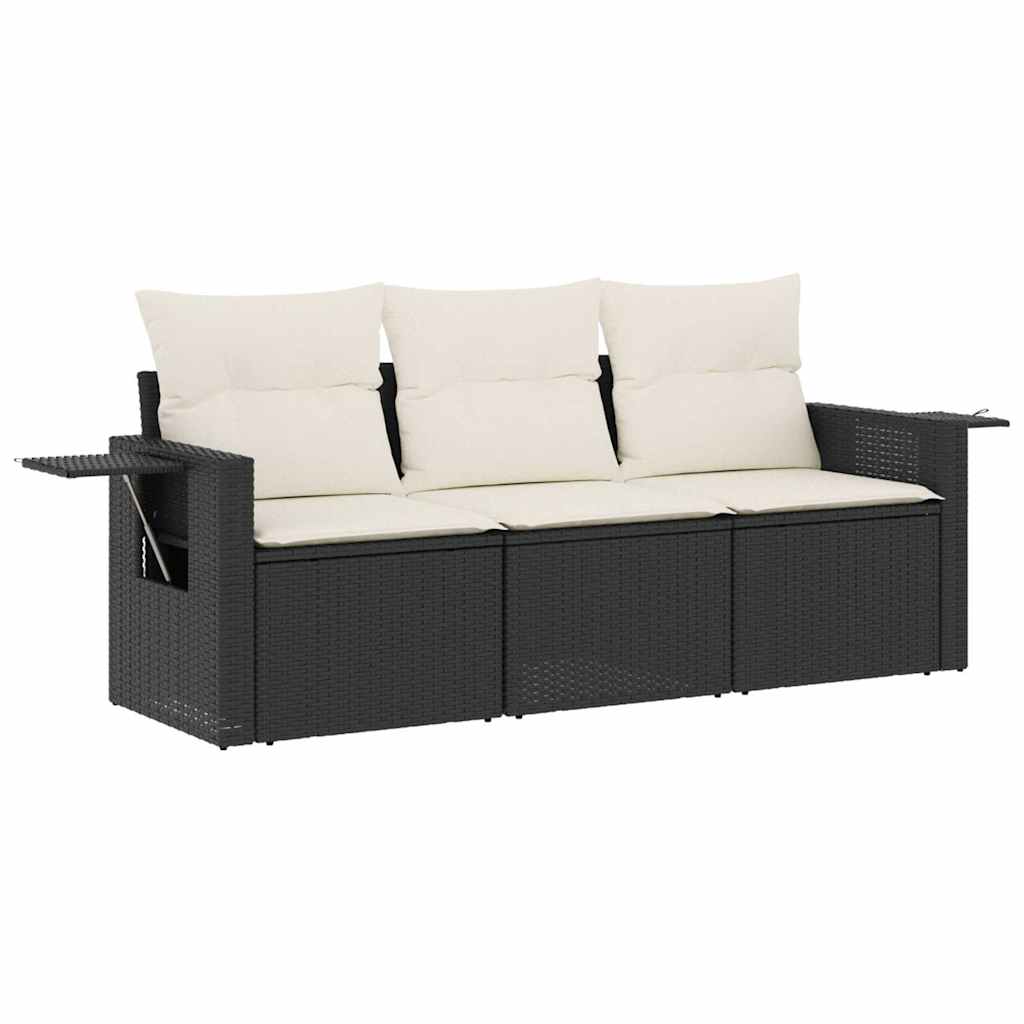 Vidaxl 3-delige loungeset met kussens poly rattan zwart