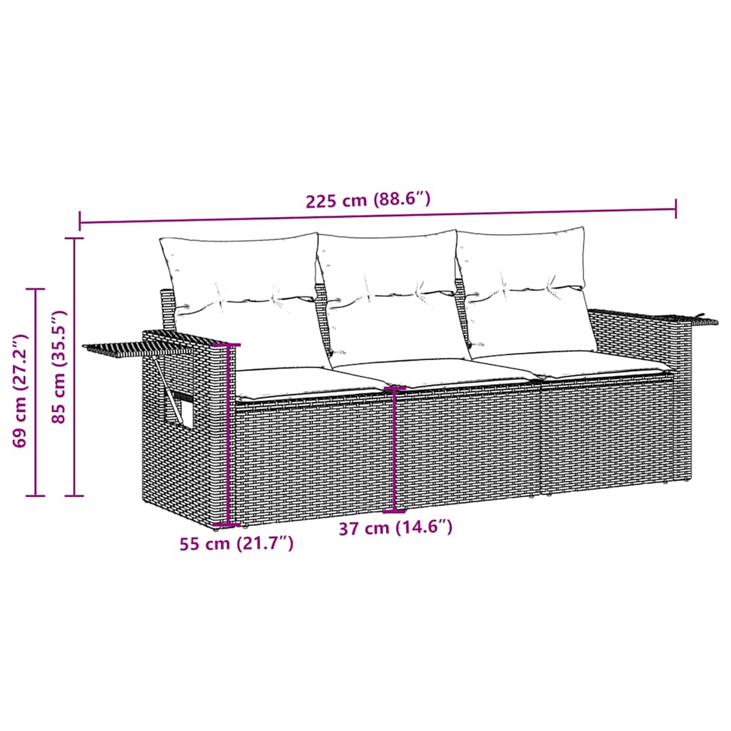 Vidaxl 3-delige loungeset met kussens poly rattan zwart