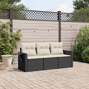 Vidaxl 3-delige loungeset met kussens poly rattan zwart