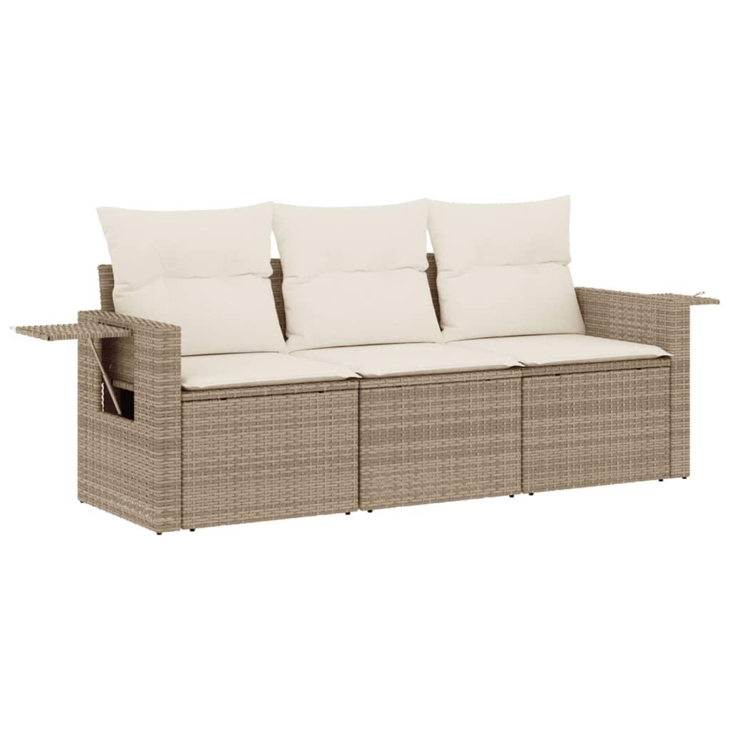 Vidaxl 3-delige loungeset met kussens poly rattan beige