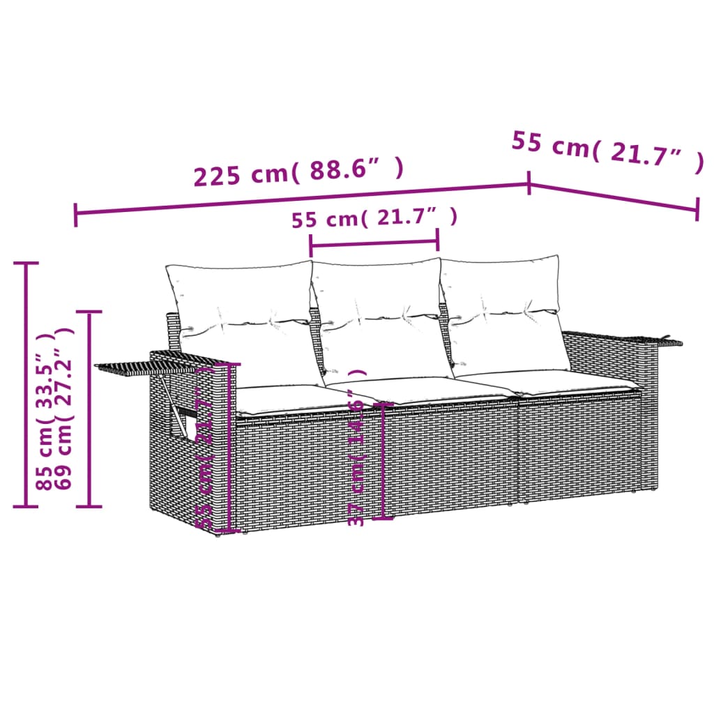 Vidaxl 3-delige loungeset met kussens poly rattan beige