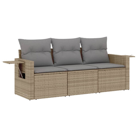 Vidaxl 3-delige loungeset met kussens poly rattan beige