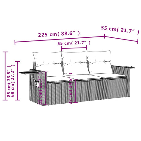 Vidaxl 3-delige loungeset met kussens poly rattan beige