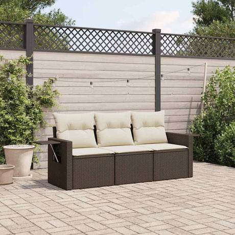 Vidaxl 3-delige loungeset met kussens poly rattan bruin