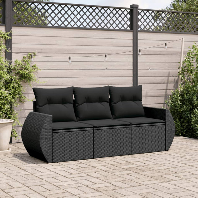 Vidaxl 3-delige loungeset met kussens poly rattan zwart