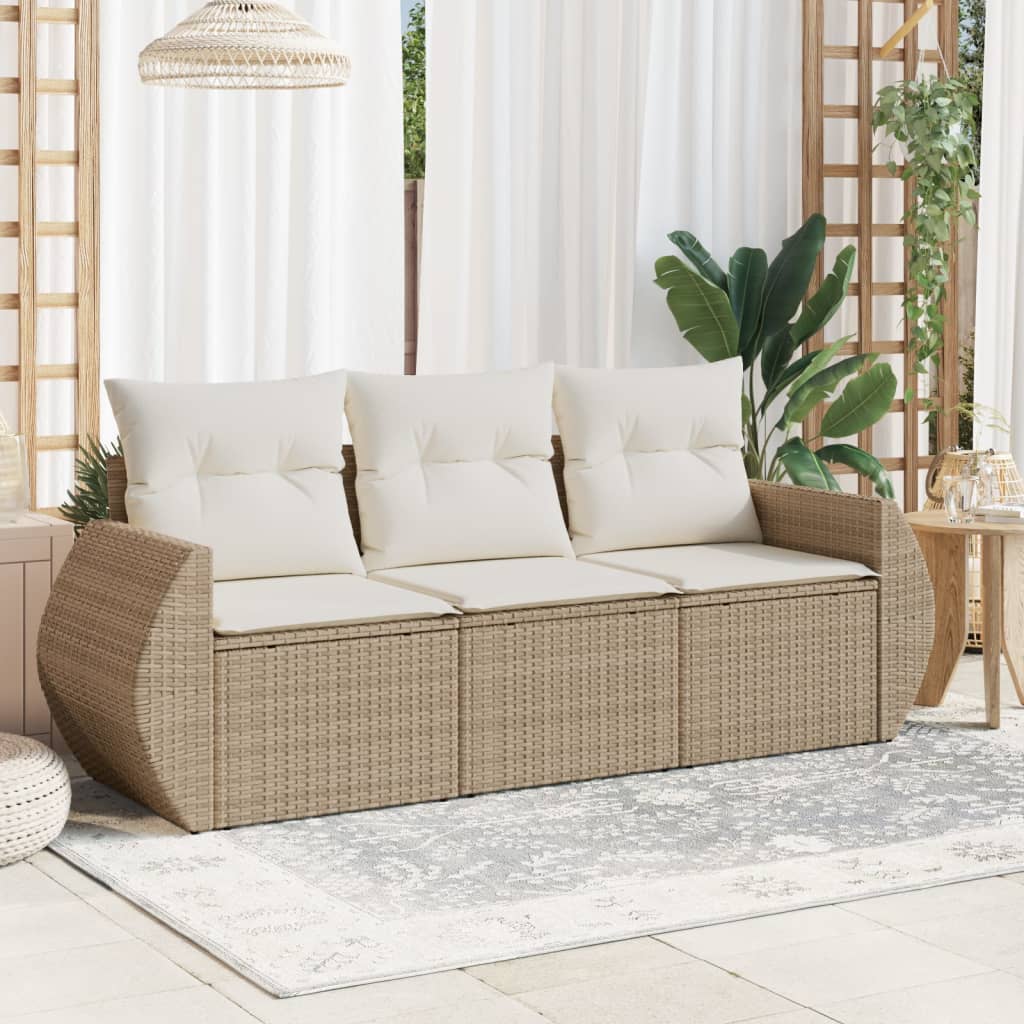 Vidaxl 3-delige loungeset met kussens poly rattan beige