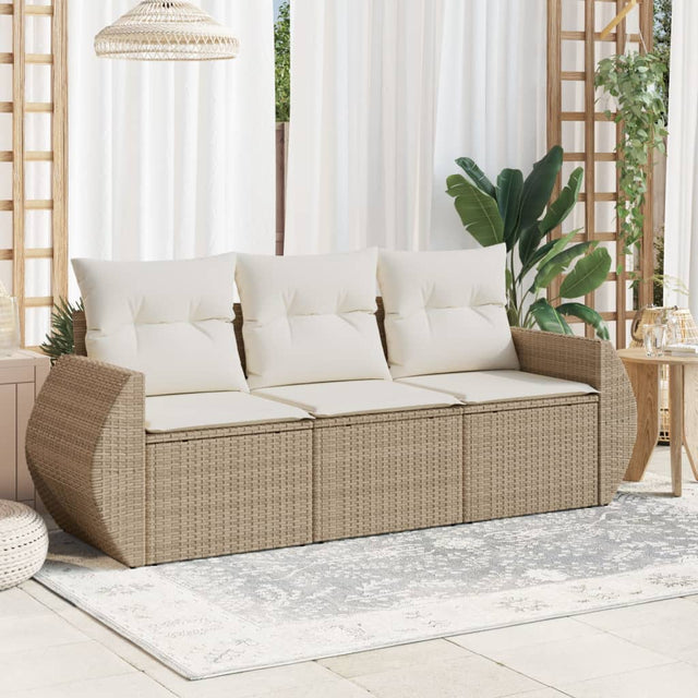 Vidaxl 3-delige loungeset met kussens poly rattan beige