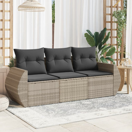 Vidaxl 3-delige loungeset met kussens poly rattan lichtgrijs