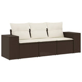 Vidaxl 3-delige loungeset met kussens poly rattan bruin