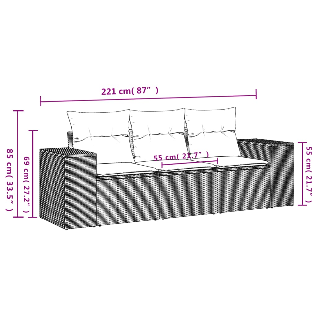 Vidaxl 3-delige loungeset met kussens poly rattan bruin