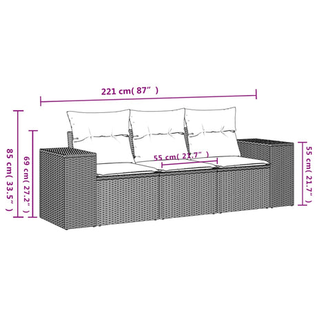 Vidaxl 3-delige loungeset met kussens poly rattan bruin