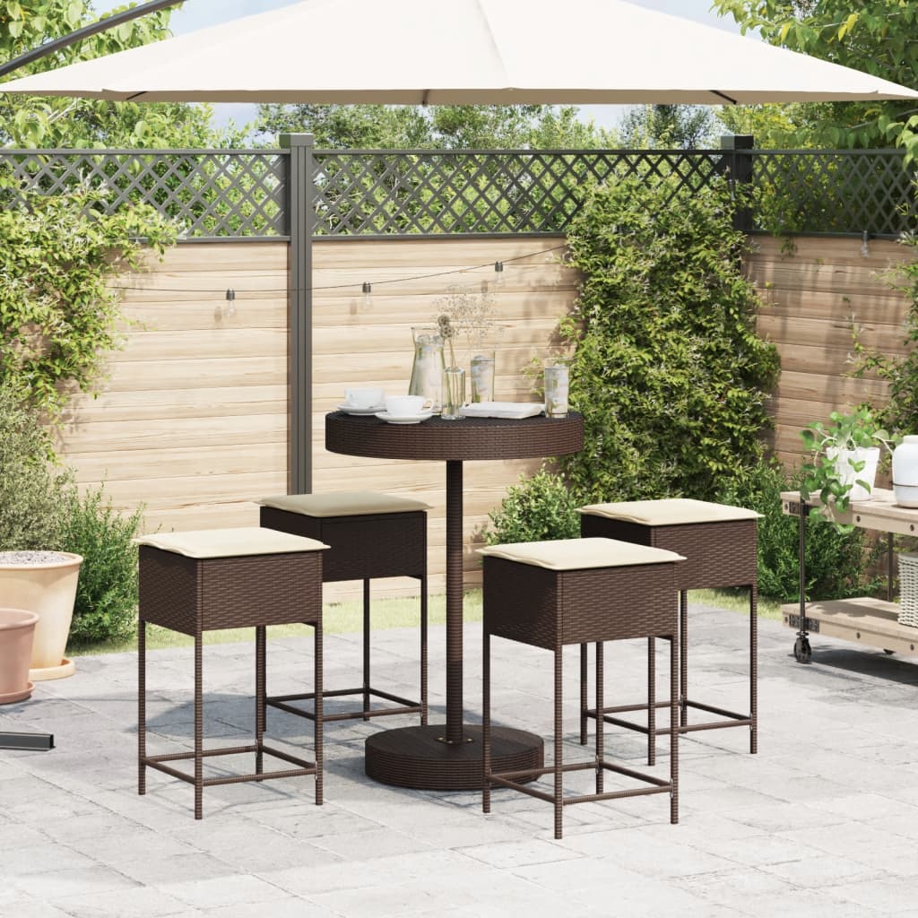 Vidaxl 5-delige tuinbarset met kussens poly rattan bruin