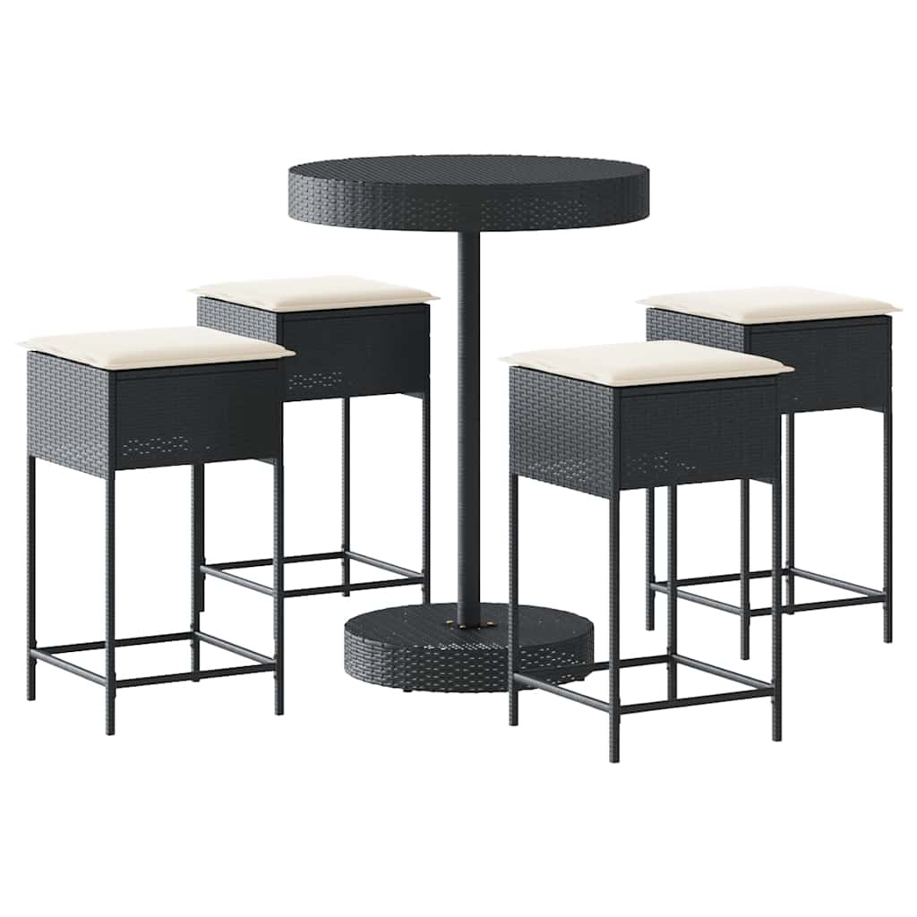 Vidaxl 5-delige tuinbarset met kussens poly rattan zwart