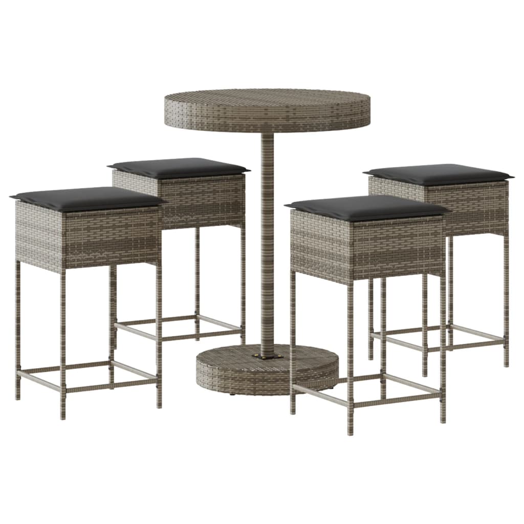 Vidaxl 5-delige tuinbarset met kussens poly rattan grijs