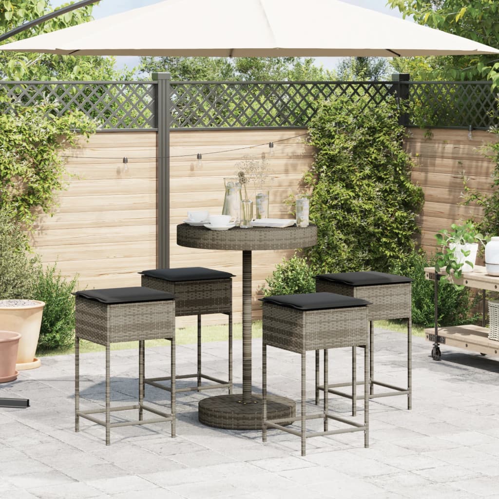 Vidaxl 5-delige tuinbarset met kussens poly rattan grijs