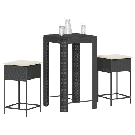 Vidaxl 3-delige tuinbarset met kussens poly rattan zwart