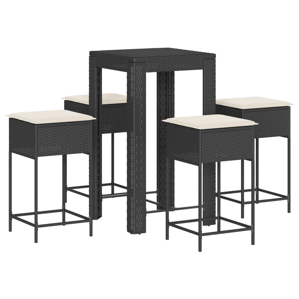 Vidaxl 5-delige tuinbarset met kussens poly rattan zwart