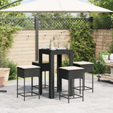 Vidaxl 5-delige tuinbarset met kussens poly rattan zwart