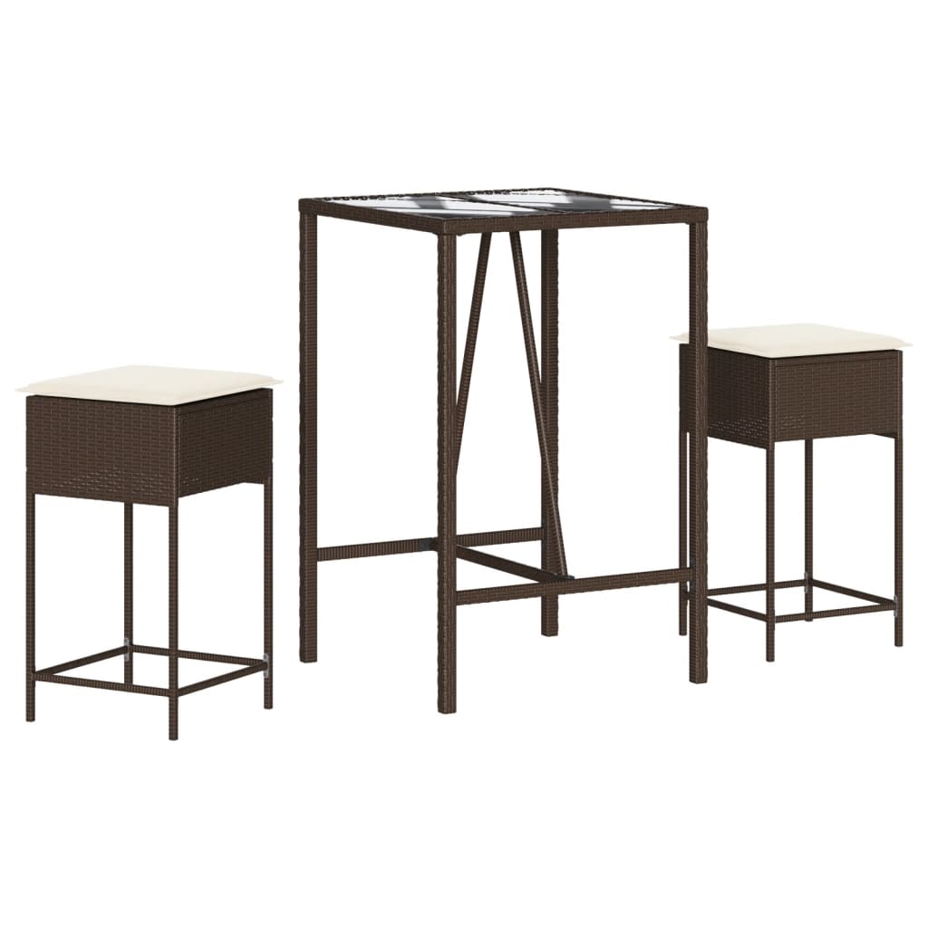 Vidaxl 3-delige tuinbarset met kussens poly rattan bruin