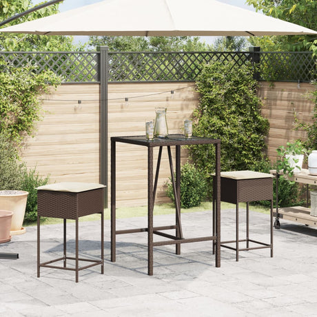 Vidaxl 3-delige tuinbarset met kussens poly rattan bruin