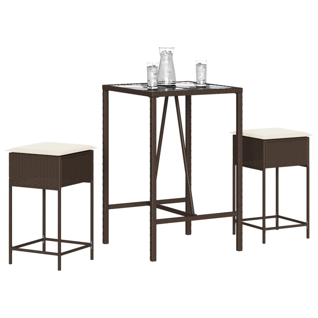 Vidaxl 3-delige tuinbarset met kussens poly rattan bruin
